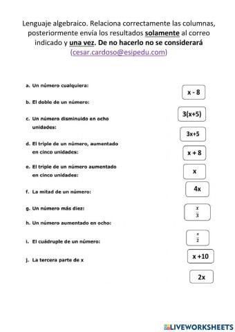 Lenguaje algebraico semana 31A