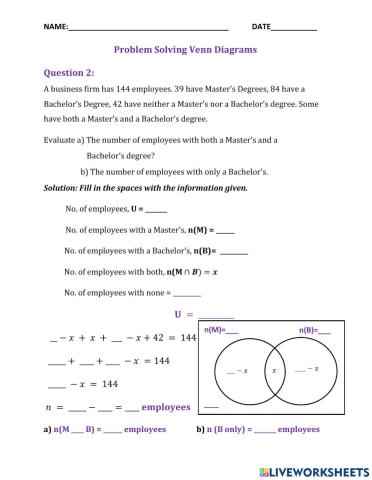 Problem Solving Venn Diagrams Q2