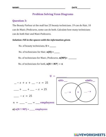Problem Solving Venn Diagrams Q3