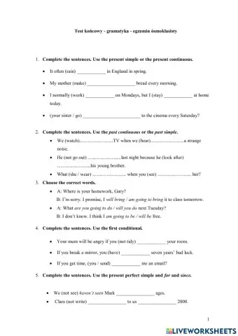 Final test - grammar egz ósmoklasisty