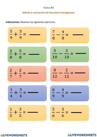 Fracciones homogeneas matematicas 4
