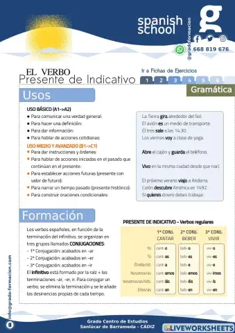 Presente de Indicativo. Verbos regulares. Gramática.