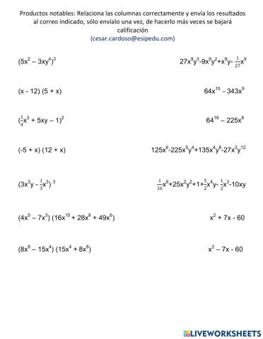 Productos notables semana 31A