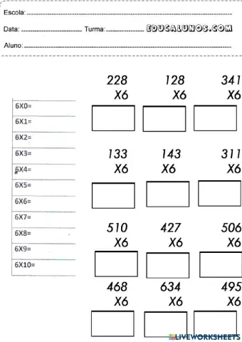 Multiplicando com a tabuada 6