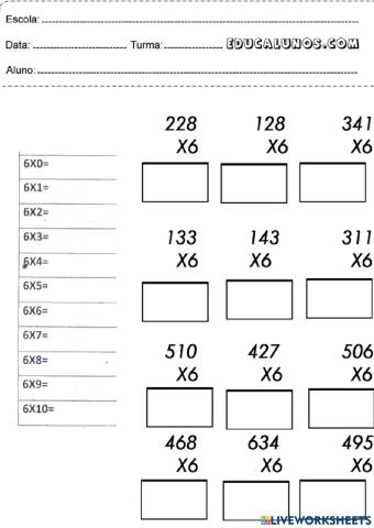 Multiplicando com a tabuada 6