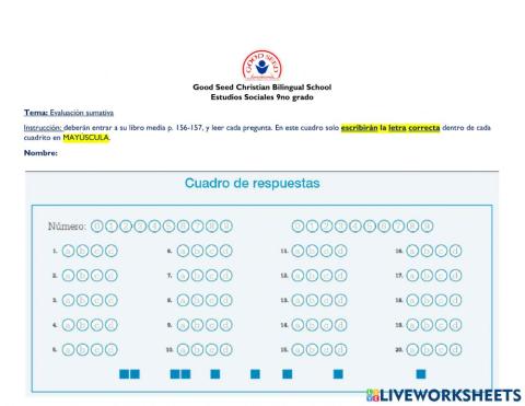 Evaluación sumativa p. 156-157