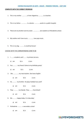 PRONOUNS and VERB TO BE