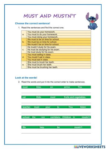 Must and Mustn't Exercises