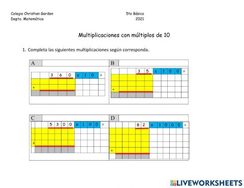 Multiplicaciones con múltiplos de 10- n°1