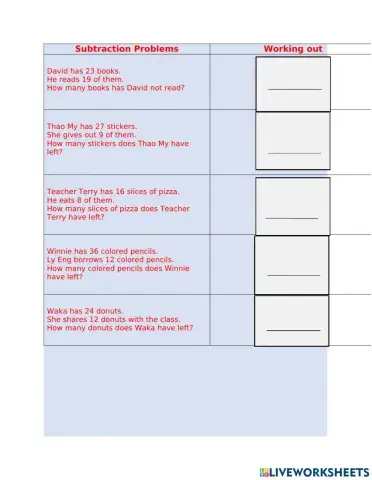 Subtraction Word Problems
