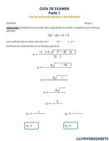 GUÍA “Uso de la fórmula general y discriminante”
