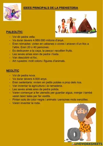 Resum principal característiques Prehistoria