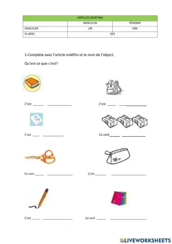 Les fournitures scolaires