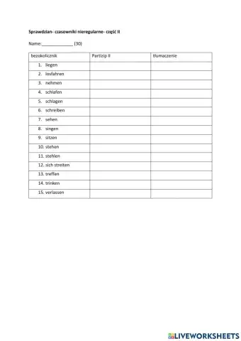 Sprawdzian formy czasownika