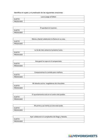 Identifica el sujeto y predicado