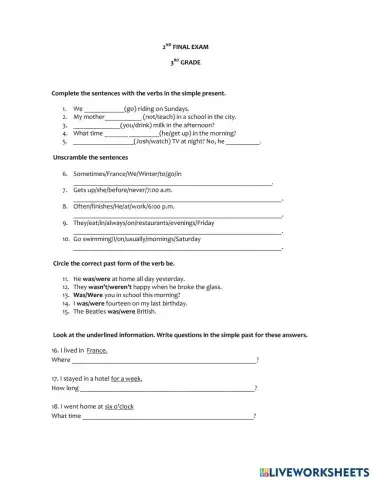 Final exam 3rd grade