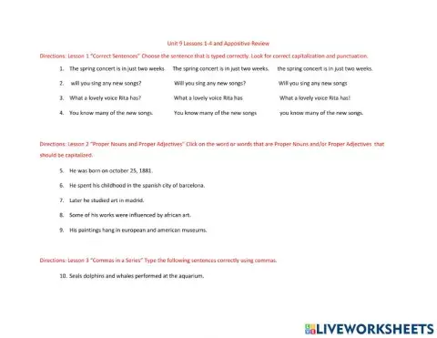 Unit 9 Lessons 1-4 and Appositive Review