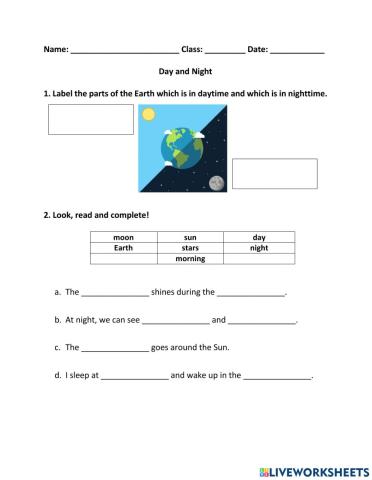 Day and Night Worksheet