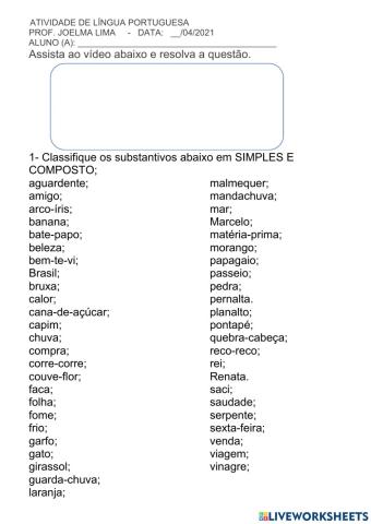 Substantivo simples e composto
