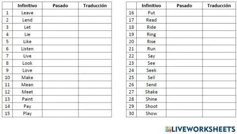 Pasado de verbos regulares e irregulares