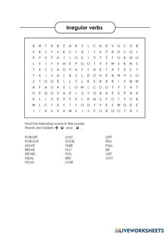 Irregular verbs wordsearch