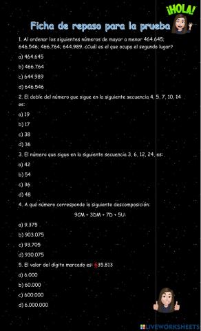Ficha de repaso para la prueba