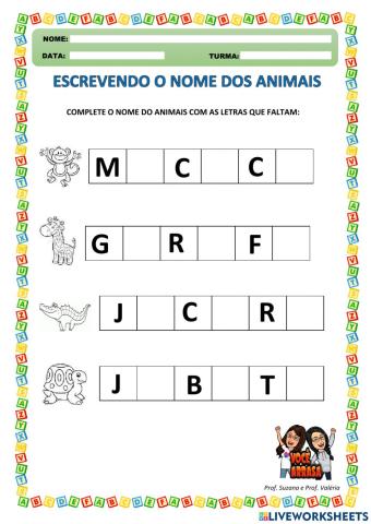 Escrevendo o Nome dos Animais