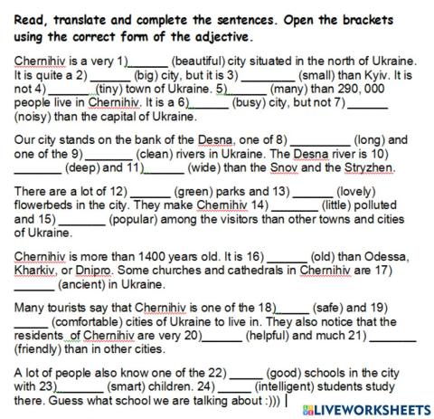 Chernihiv-Degrees of comparison of adjectives