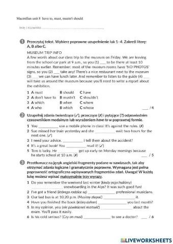 Macmillan unit 8  have to, must, mustn't should
