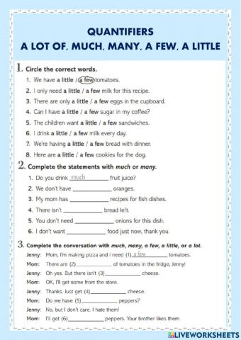 QUANTIFIERS: A LOT OF, MANY, MUCH, A FEW, A LITTLE