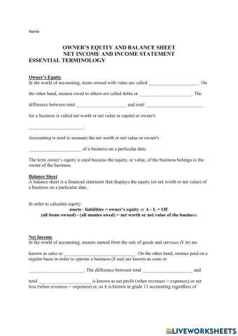 Owner’s equity and balance sheet net income and income statement essential terminology