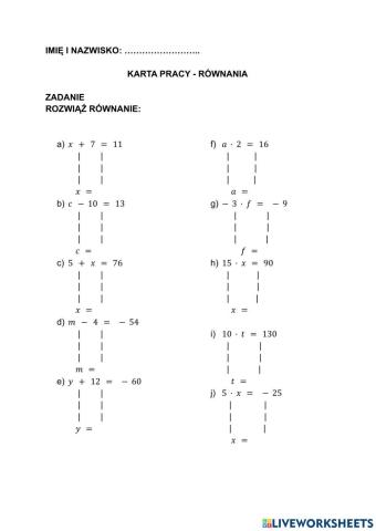 Karta pracy - równania
