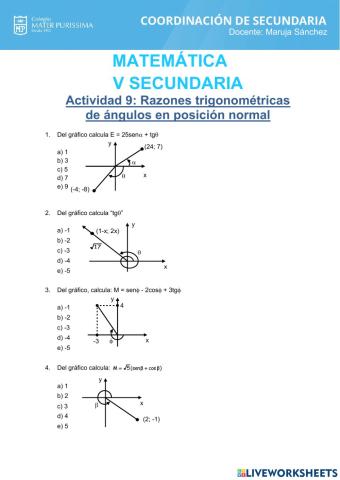 Razones trigonométricas de angulos en posición normal