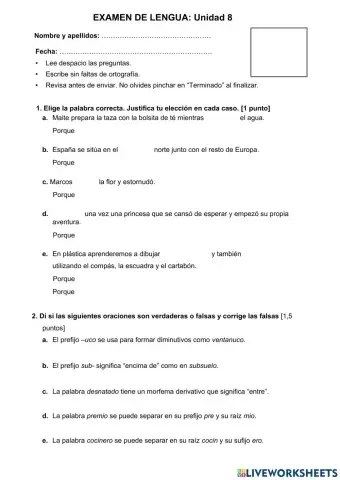 Control Lengua Tema 8