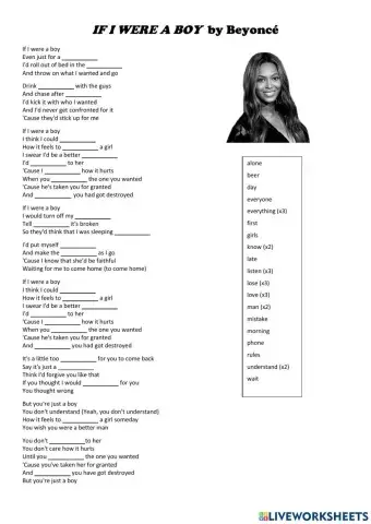 Song: -If I Were a Man- by Beyoncé