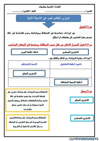 وحدة صيانة الحاسوب (درس حماية البيانات )