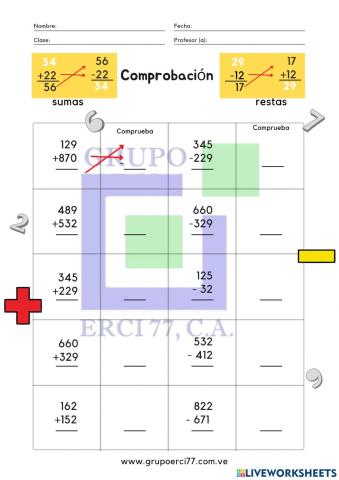 Comprobación Sumas y Restas