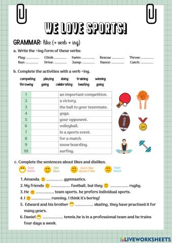 Sports likes and dislikes
