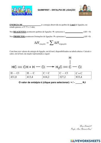 Quimifirst - Entalpia de ligação