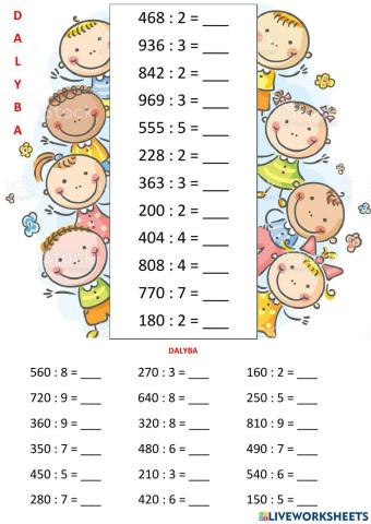 Triženklio skaičiaus dalyba iš vienaženklio skaičiaus