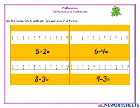 Subtraction Numberline within 10