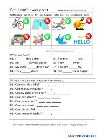 Can-can't worksheet