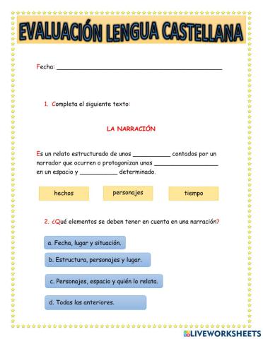 Evaluación lengua castellana