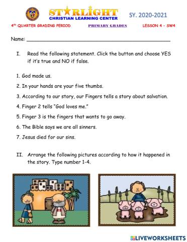 ESP-CL (PRIMARY) - LESSON 4 SEATWORK: YOUR HAND