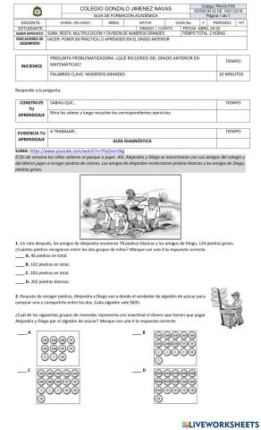 Diagnostic test - Maths grade fourth