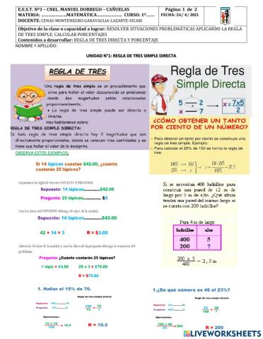 1° año tp n°3- regla de tres simple directa