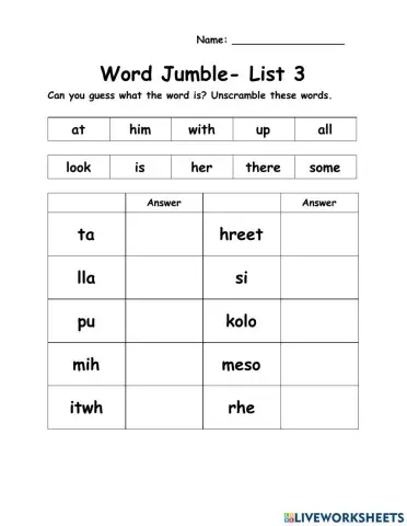 Words of the Week - 10 Words - List 2 - Word Jumble