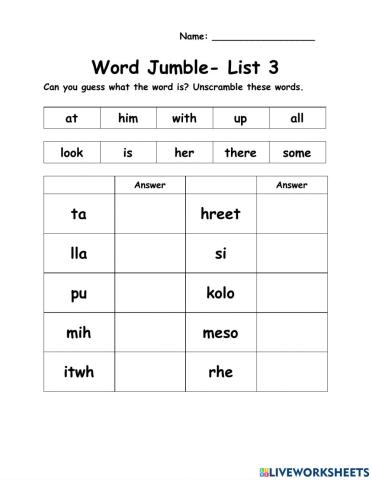 Words of the Week - 10 Words - List 2 - Word Jumble