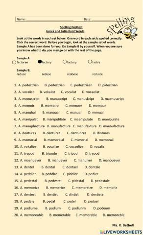 Greek and Latin Root Words Posttest