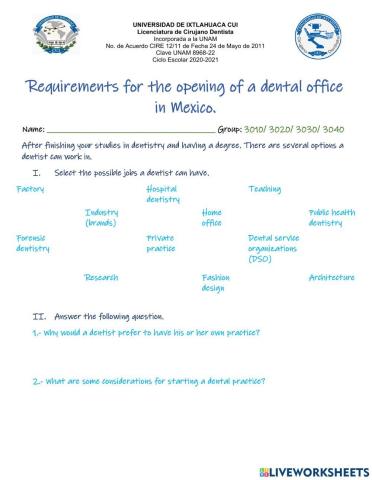 Requirements for a dental practice